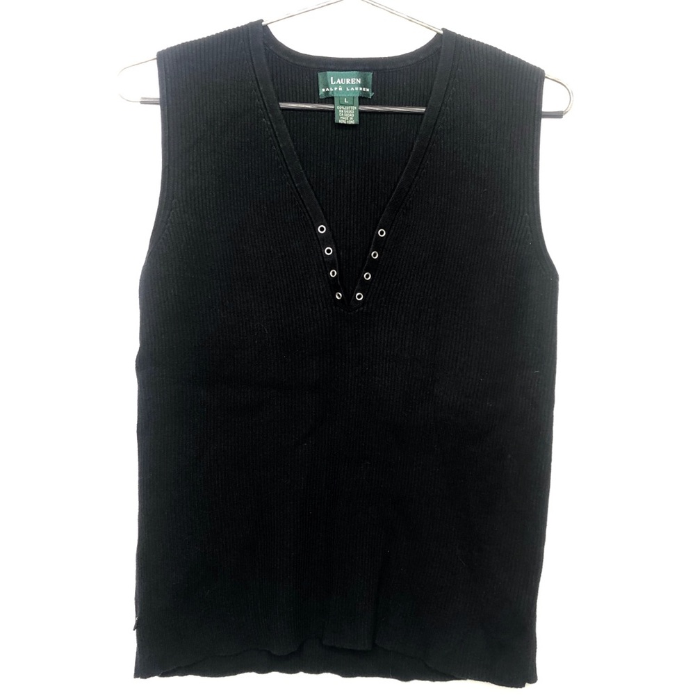 Lauren Ralph Lauren Black Ribbed V Neck Vest